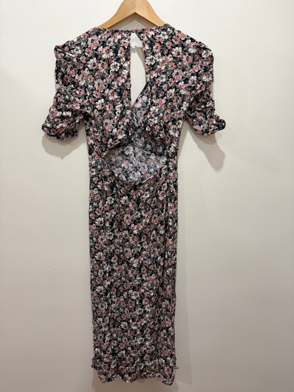 Abercrombie & Fitch Black Floral Midi Dress with Pink and Cream Blooms - Picture 8 of 11